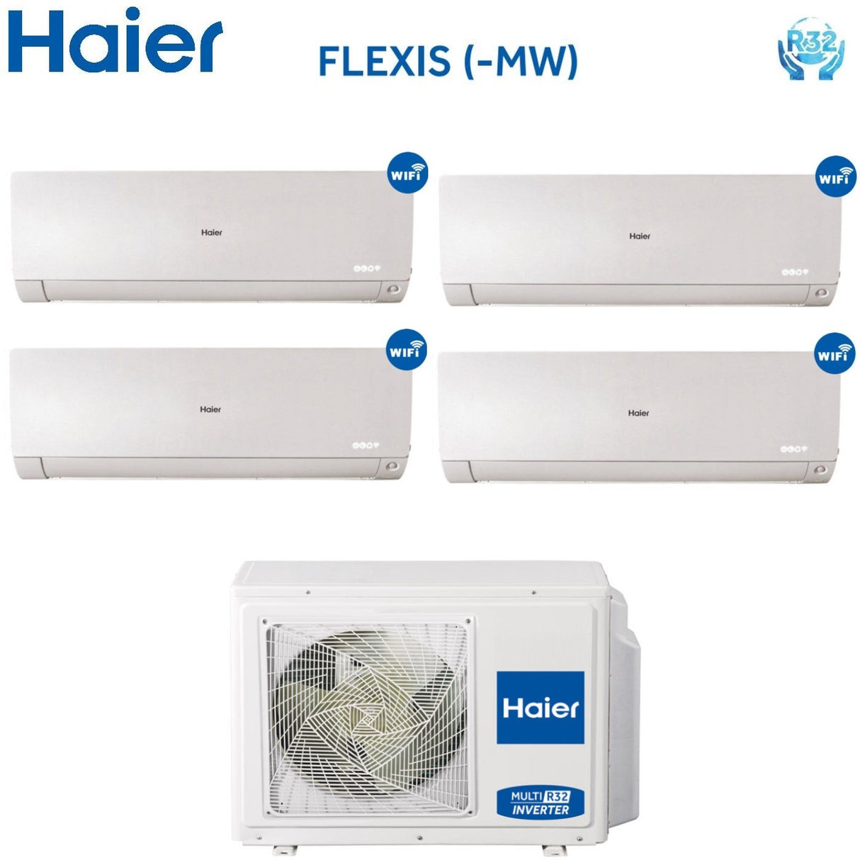 climatizzatore condizionatore quadri split inverter haier serie flexis white 9000_9000_12000_12000 btu con 4u85s2sr2fa wifi integrato r 32 wi fi 9_9_12_12 novita