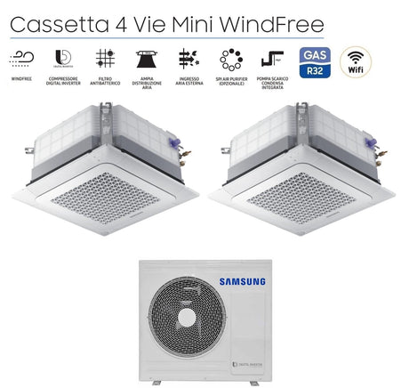 climatizzatore condizionatore samsung dual split inverter cassetta 4 vie mini windfree 18_18 con aj100txj5kg eu r 32 18000_18000 wi fi optional con griglia inclusa
