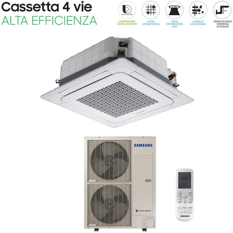climatizzatore condizionatore samsung inverter cassetta alta efficienza 36000 btu ac100jn4ceh monofase r 410 wi fi optional con telecomando e pannello incluso