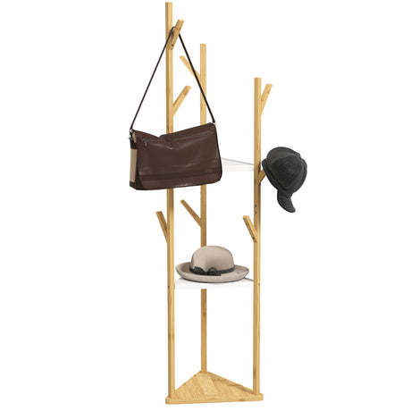 easycomfort easycomfort albero appendiabiti da terra in bambu con 9 ganci e 3 ripiani legno naturale e bianco