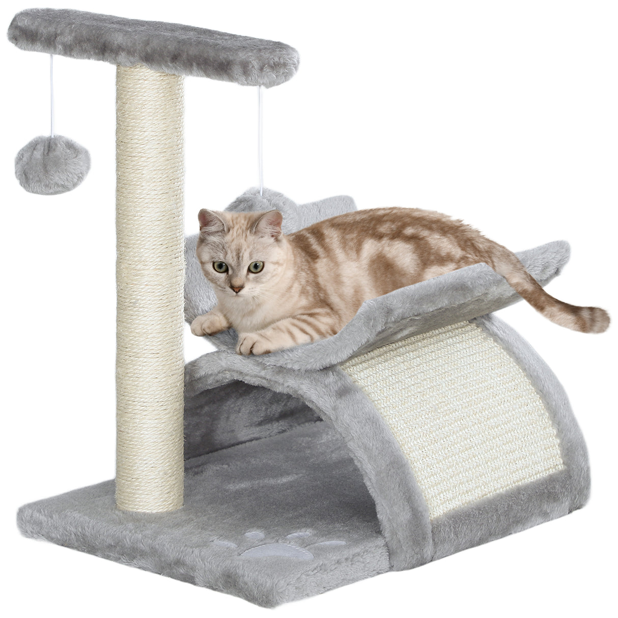 easycomfort easycomfort albero tiragraffi per gatti in peluche con palo in sisal cuccia e 2 palline 40x30x43cm grigio