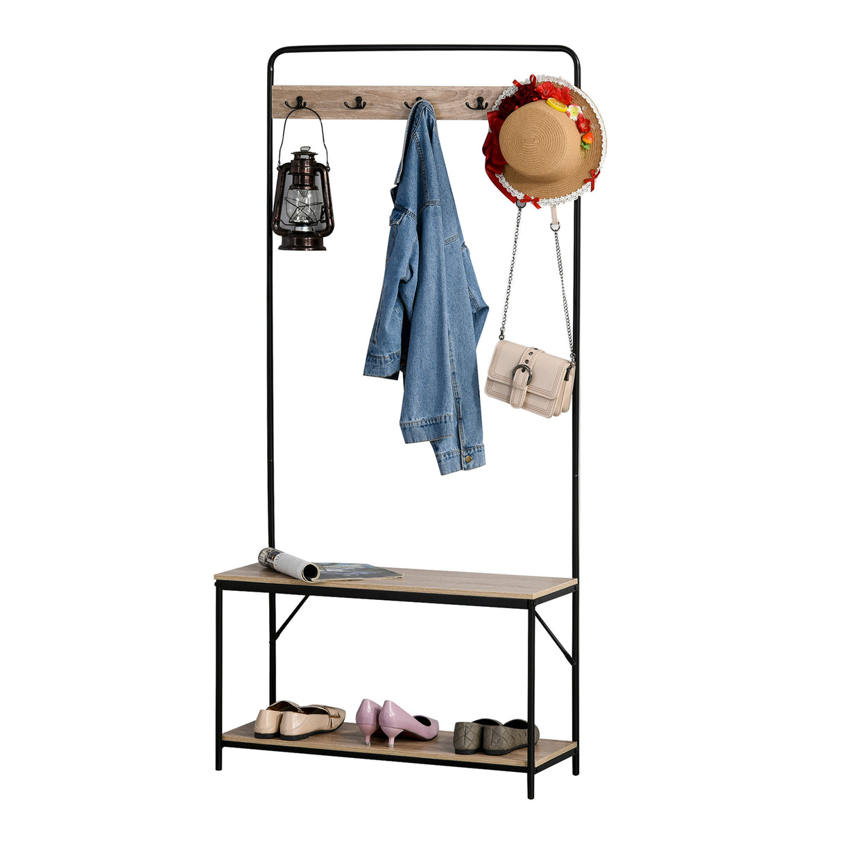 easycomfort easycomfort appendiabiti con panca e scarpiera in stile industriale mobile per ingresso vintage in legno e acciaio nero ean 8054111842228