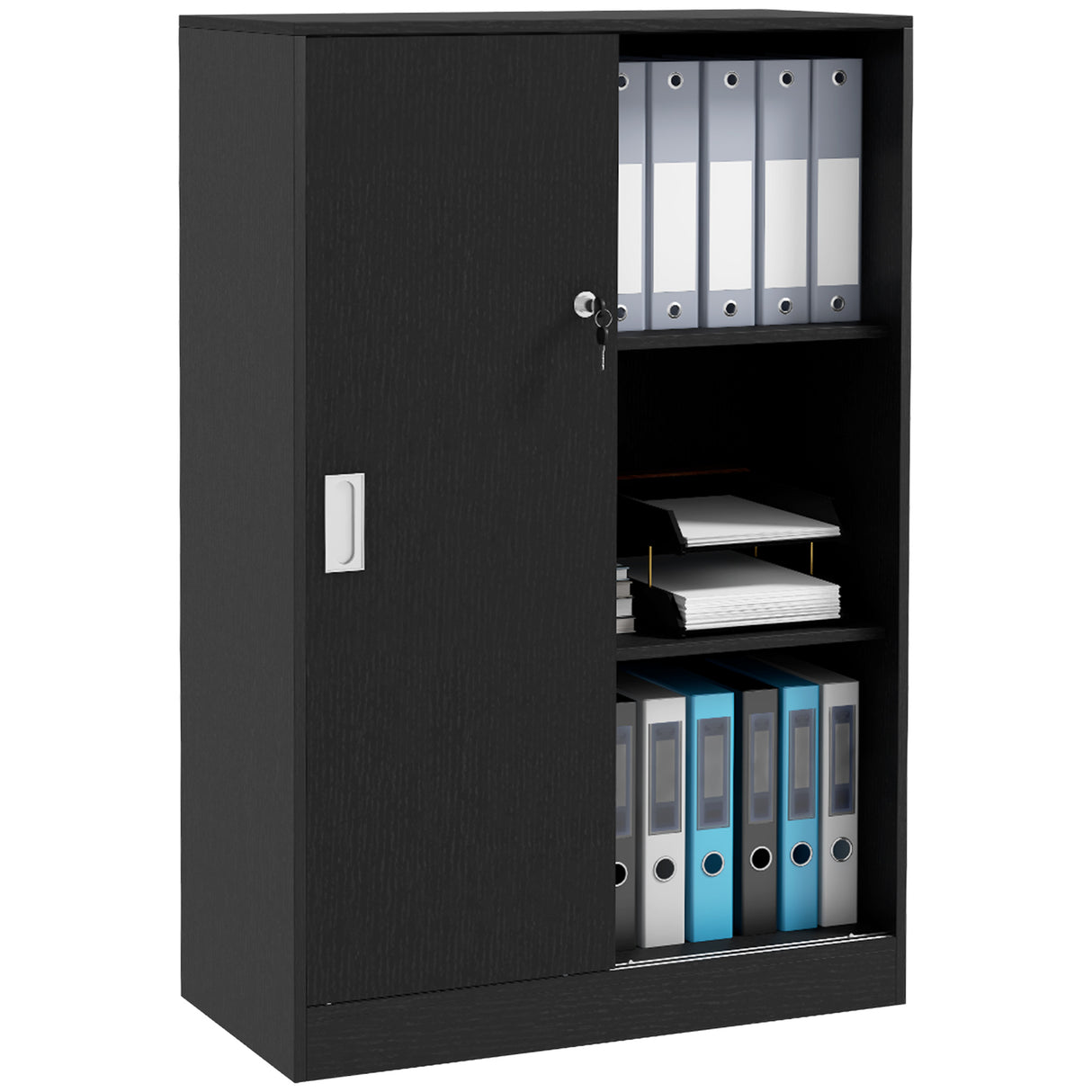 easycomfort easycomfort armadietto da ufficio a 3 ripiani con 2 chiavi di sicurezza e ante scorrevoli 80x40x120 cm nero