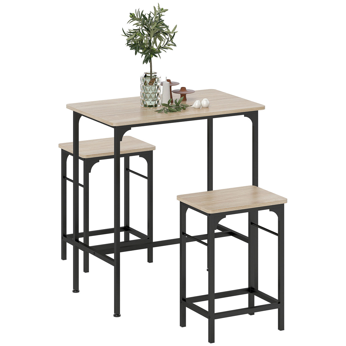 easycomfort easycomfort arredamento bar 3 pezzi con tavolo da cucina e 2 sgabelli da bar in legno e acciaio color legno e nero