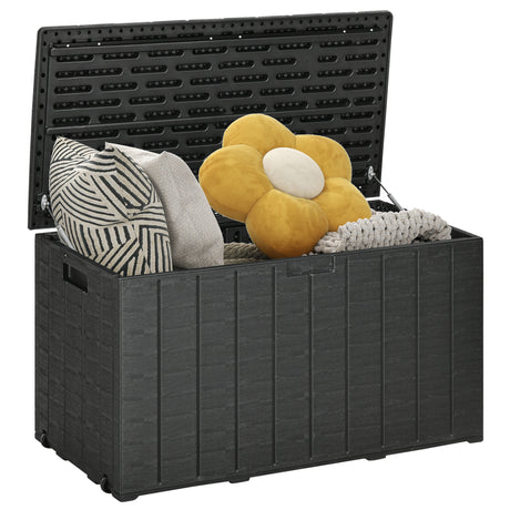 easycomfort easycomfort baule da giardino da 366l effetto legno in plastica 122 4x62x64 5 cm nero