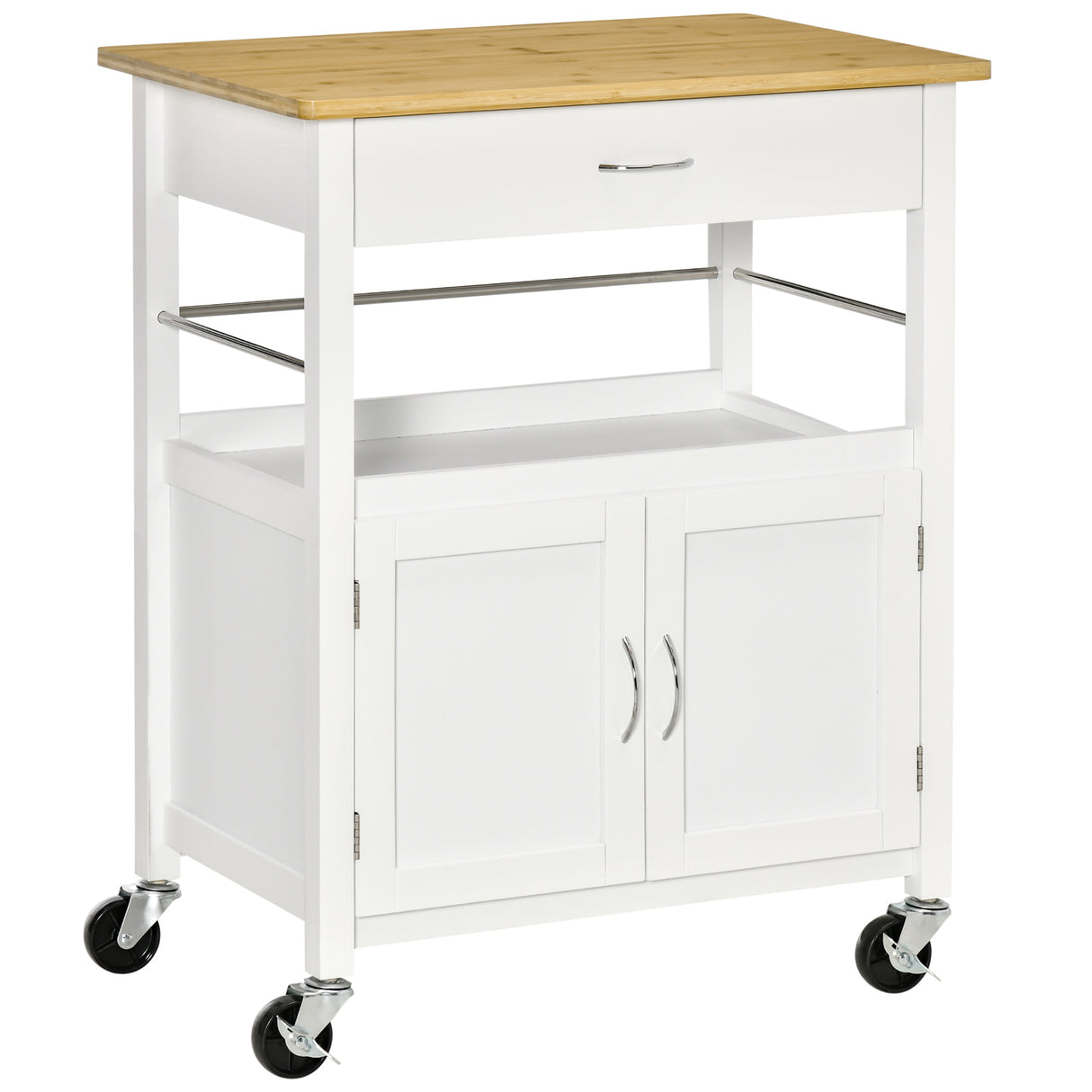 easycomfort easycomfort carrello cucina con cassetto armadietto e scaffale carrellino portavivande con piano in bambu e 4 ruote bianco