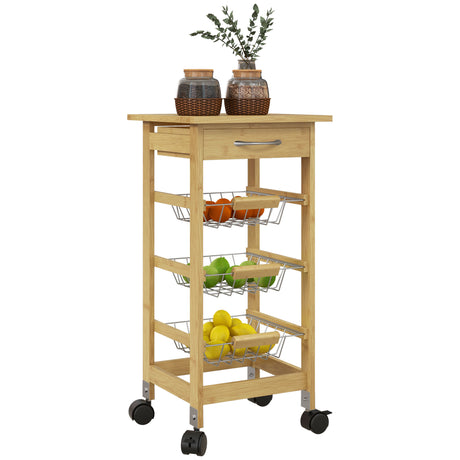 easycomfort easycomfort carrello cucina con ruote cassetto e 3 cestini a rete metallica 37x37x76cm colore legno