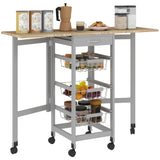 easycomfort easycomfort carrello da cucina con 3 cestini cassetto e 2 ribalte in legno e metallo 37x37x77 5 cm grigio e rovere