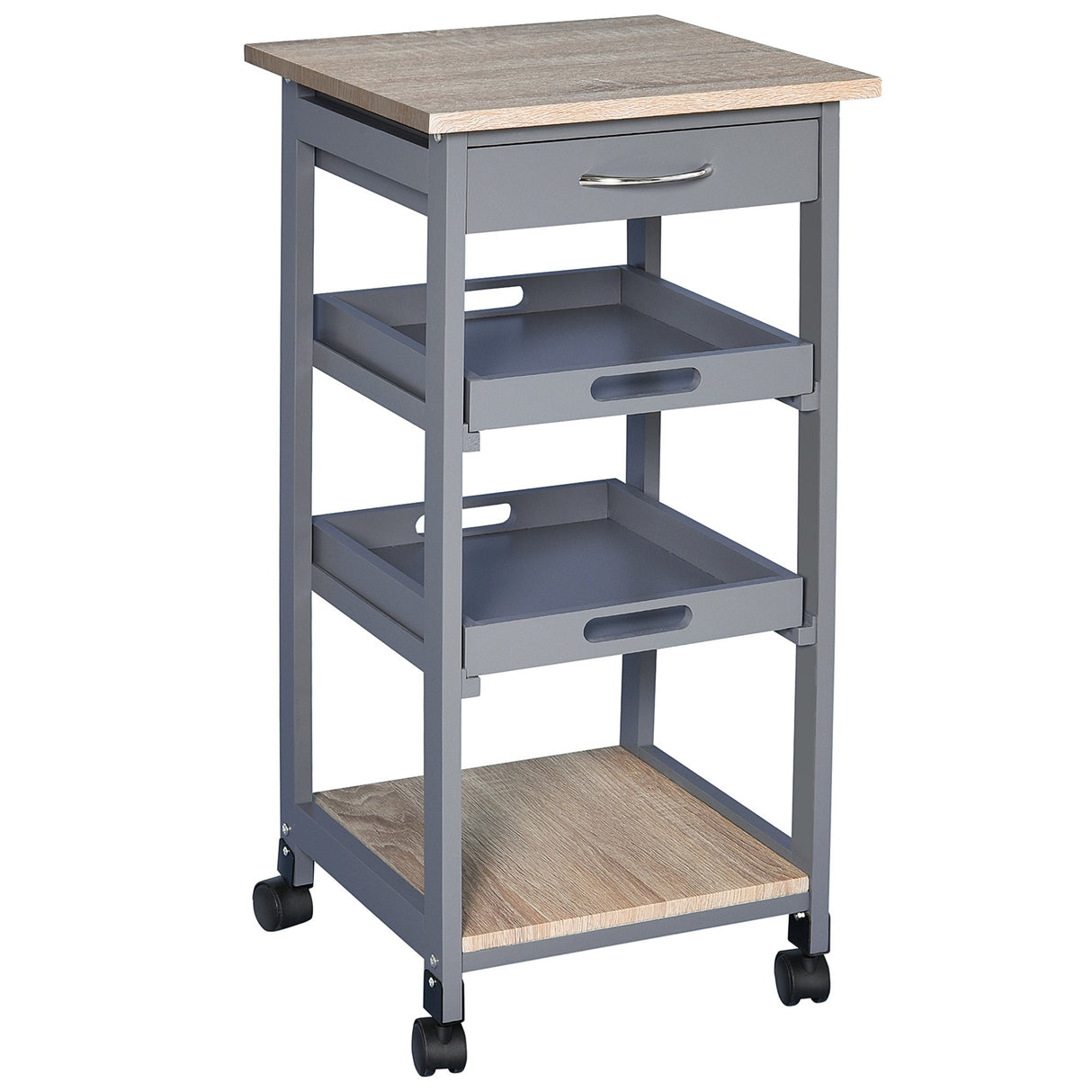 easycomfort easycomfort carrello da cucina con cassetto 2 vassoi estraibili e ripiano fisso in legno di pino e mdf 37x37x76 cm