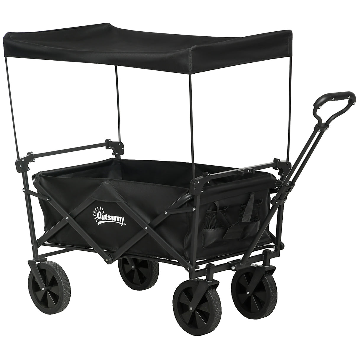 easycomfort easycomfort carrello da giardino 110l con maniglia telescopica e tettuccio in acciaio e tessuto oxford nero