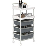 easycomfort easycomfort carrello portaoggetti con 2 vassoi fissi e 3 vassoi scorrevoli in acciaio e pp 40x34x85 cm bianco e grigio