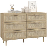 easycomfort easycomfort cassettiera 6 cassetti in legno e rattan stile boho per soggiorno e camera da letto 110x40x75 cm