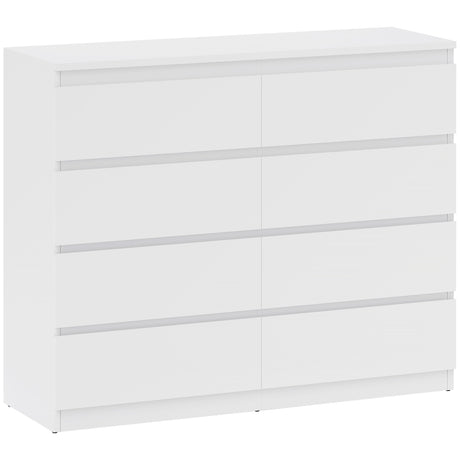 easycomfort easycomfort cassettiera 8 cassetti per camera da letto in legno con maniglie scanalate 120x39x100 cm bianco