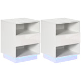 easycomfort easycomfort comodini moderni con led set 2 pezzi in truciolato bianco con cassetto e 2 ripiani aperti 40x40x55 cm