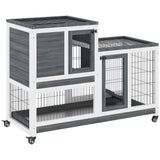 easycomfort easycomfort conigliera in legno con ruote vassoi estraibili e casetta con rampa 110x50x88 cm grigio e bianco