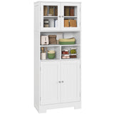 easycomfort easycomfort credenza cucina con 2 armadietti e 3 vani aperti ante a vetro e ripiani regolabili 60x30x145 5 cm bianco