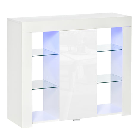 easycomfort easycomfort credenza moderna a anta con luci led e mensole in vetro mobile multiuso in legno con finitura lucida 97x35x83cm bianco