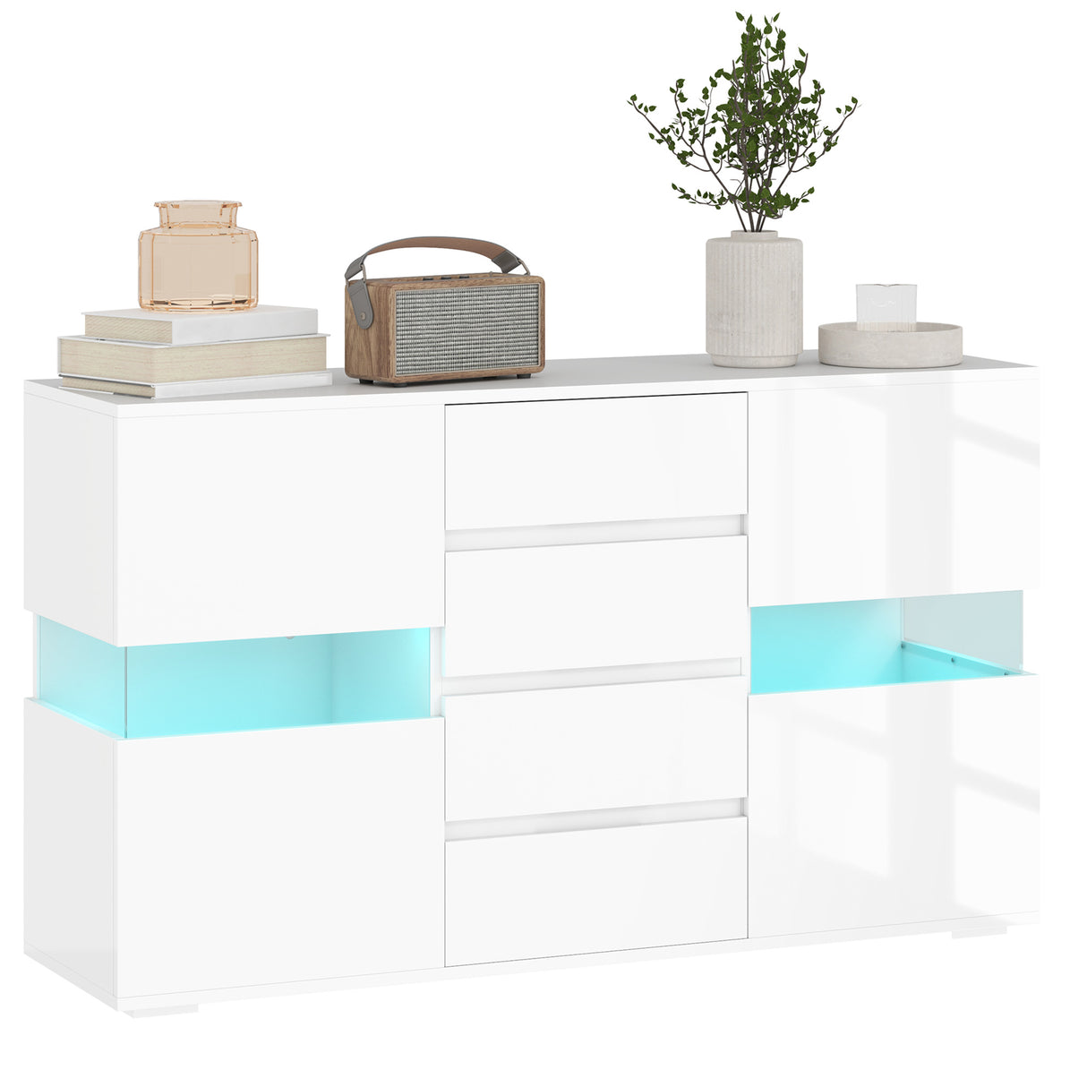 easycomfort easycomfort credenza moderna con led regolabile con telecomando 4 cassetti e 2 armadietti 120x34x70 cm bianco