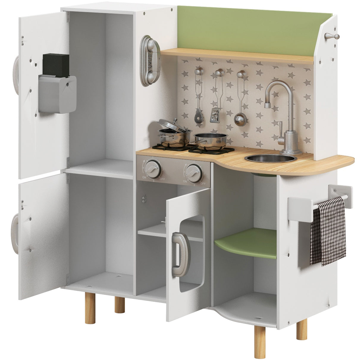 easycomfort easycomfort cucina giocattolo per bambini 3 6 anni con macchina del ghiaccio e utensili 84x34x89 cm bianco e verde