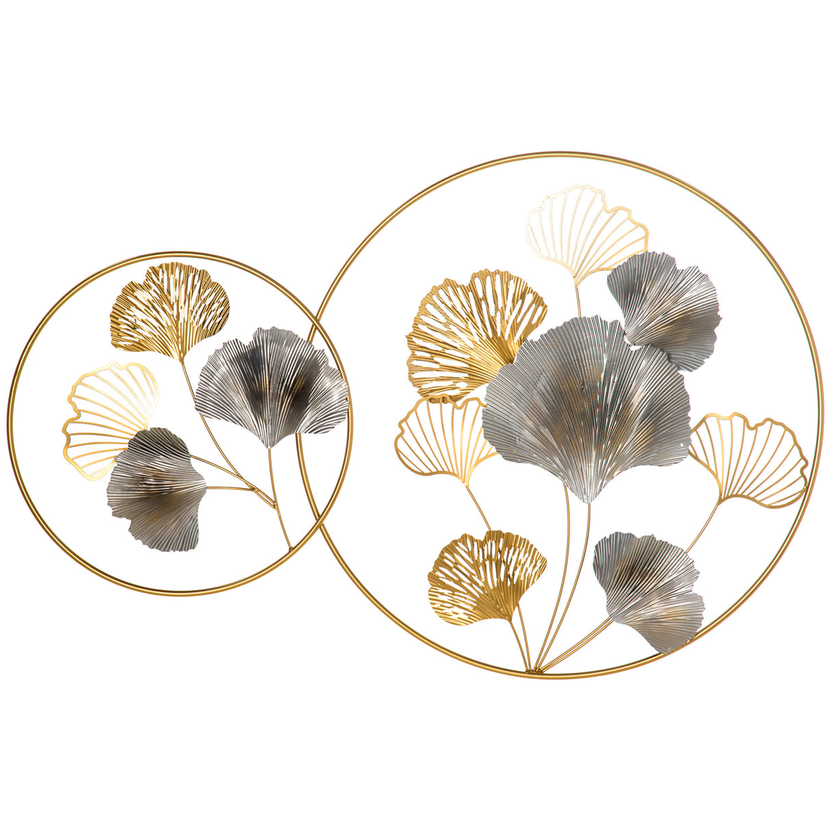 easycomfort easycomfort decorazione murale 3d in metallo wall art dorata con ginkgo in due cornici rotonde 102x66 2cm oro e argento