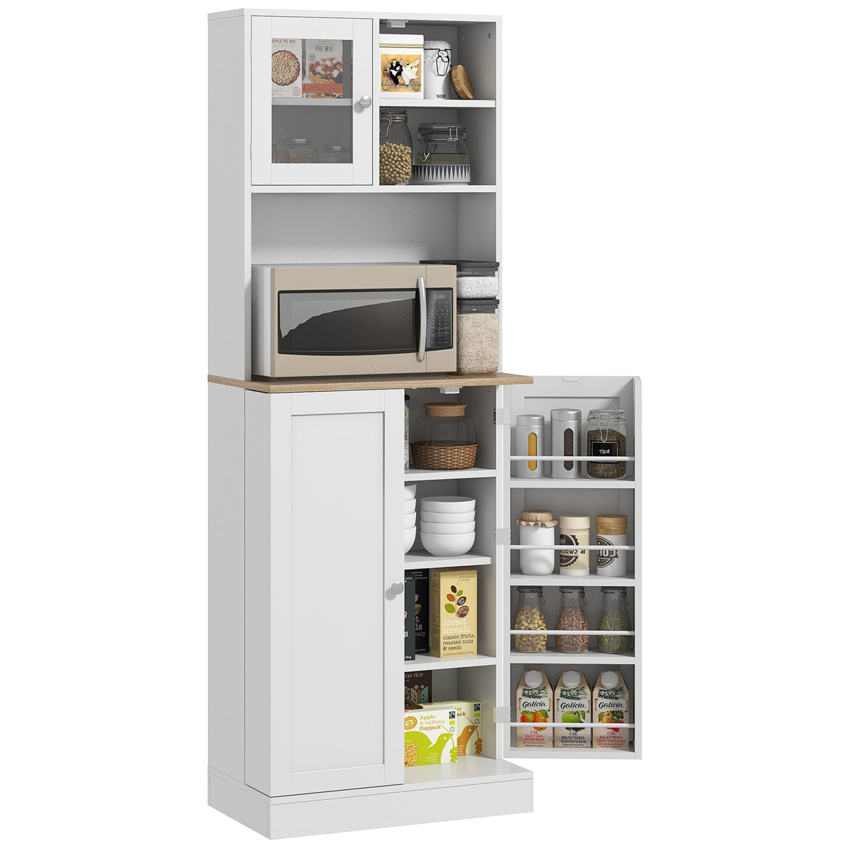 easycomfort easycomfort dispensa da cucina porta microonde con ripiani aperti e armadietto con portaspezie 60x35x169 cm bianco