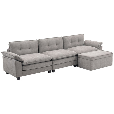 easycomfort easycomfort divano angolare modulare con chaise longue pouf contenitore e rivestimento in ciniglia grigio