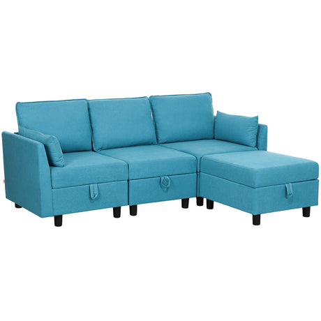 easycomfort easycomfort divano componibile modulare 3 posti con pouf poggiapiedi e cuscini rivestimento in flanella blu