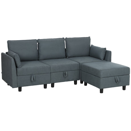 easycomfort easycomfort divano componibile modulare 3 posti con pouf poggiapiedi e cuscini rivestimento in flanella grigio scuro