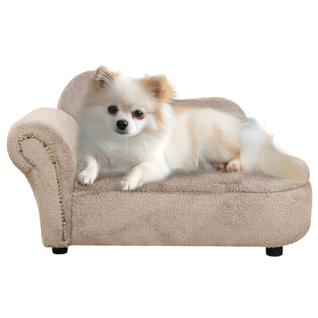 easycomfort easycomfort divano per cani rialzato con spazio portaoggetti a scomparsa in legno e tessuto vellutato 80x40x46 cm beige