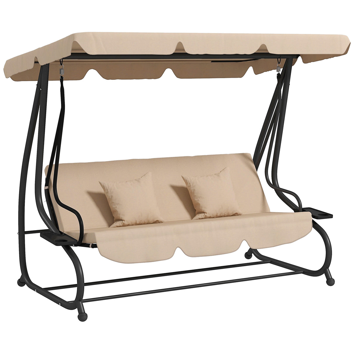 easycomfort easycomfort dondolo letto da giardino 3 posti con tetto regolabile e vassoio 200x120x164 cm marrone chiaro