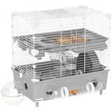 easycomfort easycomfort gabbia per criceti a 2 livelli e 3 porte con ruota e tubi in acciaio ps e pp 44 5x28x44 cm grigio e bianco