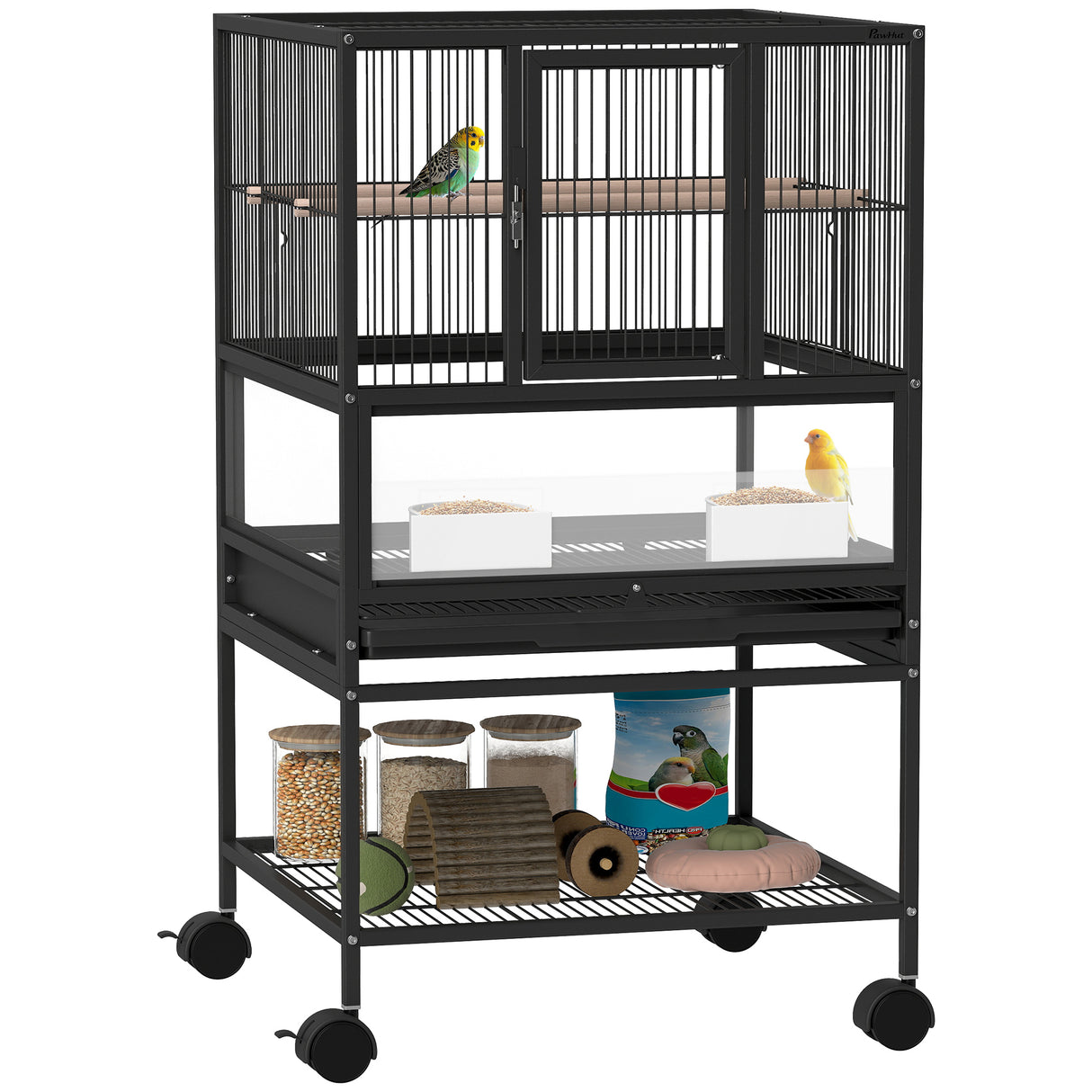 easycomfort easycomfort gabbia per uccelli con ripiano inferiore vassoio e griglia rimovibili in acciaio e pp 48x46x83 cm nero