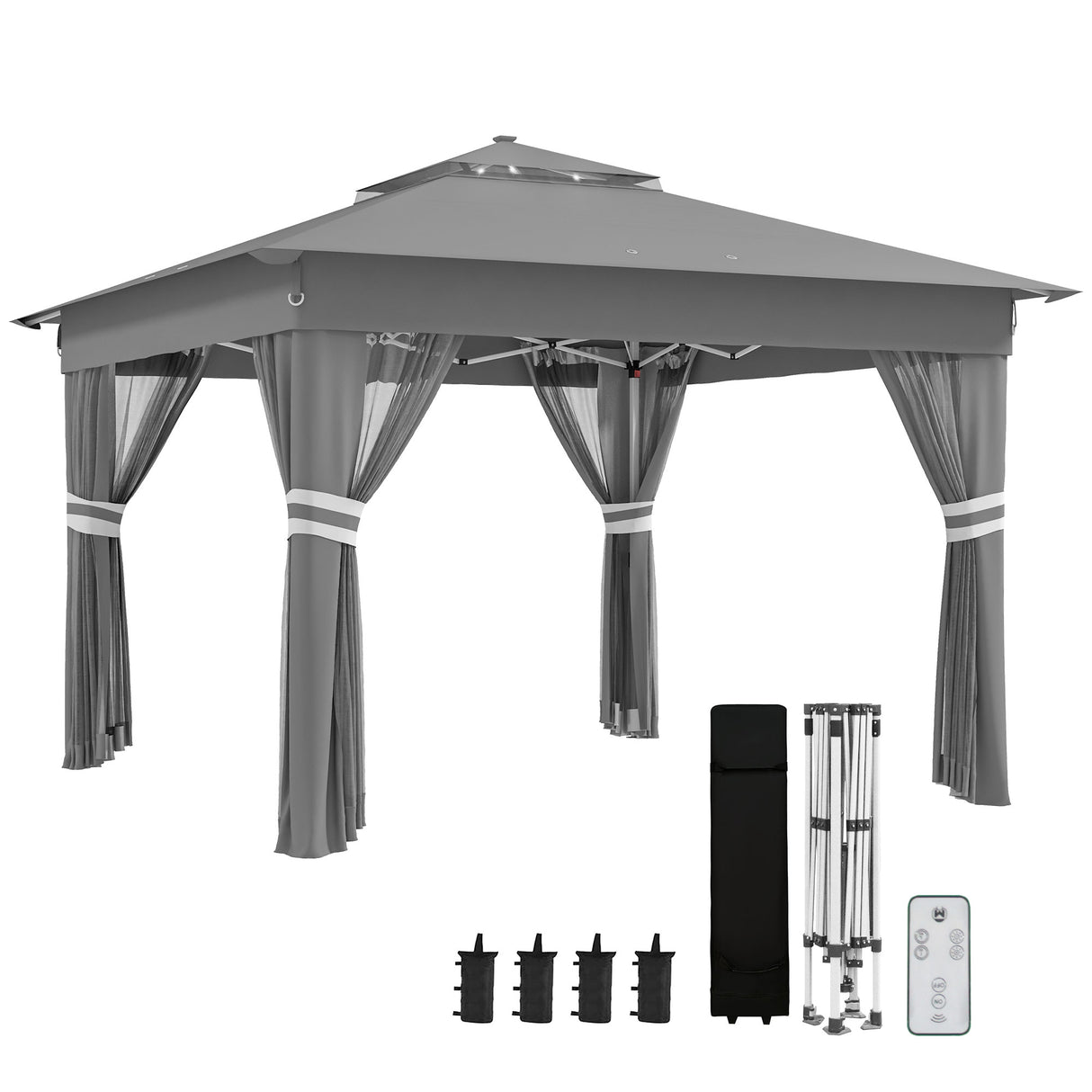 easycomfort easycomfort gazebo da giardino ad altezza regolabile con luci led in acciaio e tessuto oxford 336x336x250 270 cm grigio