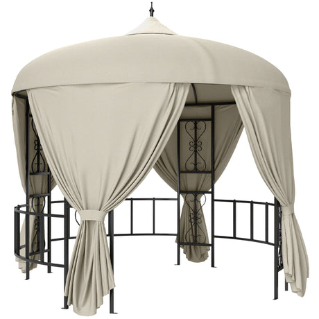 easycomfort easycomfort gazebo da giardino rotondo 3m con tende e prese daria in metallo e poliestere beige