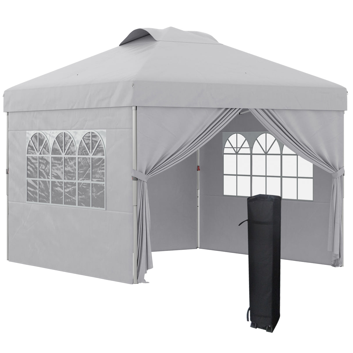 easycomfort easycomfort gazebo pieghevole 3x3 m con altezza regolabile su 3 livelli finestre e borsa di trasporto grigio chiaro