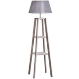 easycomfort easycomfort lampada da terra in legno con 3 ripiani e paralume in tessuto 45x45x148cm grigio