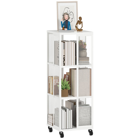 easycomfort easycomfort libreria moderna a 3 ripiani in metallo a rete con ruote 35x35x99 cm bianco
