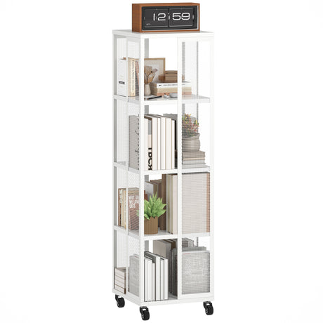 easycomfort easycomfort libreria moderna a 4 ripiani in metallo a rete con ruote 35x35x129 cm bianco
