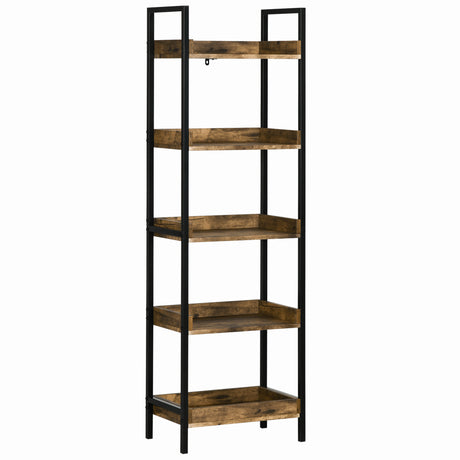 easycomfort easycomfort libreria stile industriale a 5 ripiani in legno e metallo 48x30x155cm marrone rustico