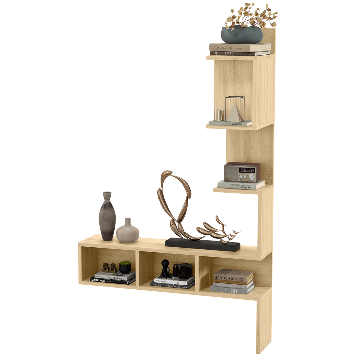 easycomfort easycomfort mensola portaoggetti in mdf con ripiani aperti per soggiorno e camera da letto 80x20x128 5 cm rovere