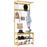 easycomfort easycomfort mobile appendiabiti 3 in 1 in bambu con 10 ganci 2 aste e panca scarpiera 70x31x170 cm marrone