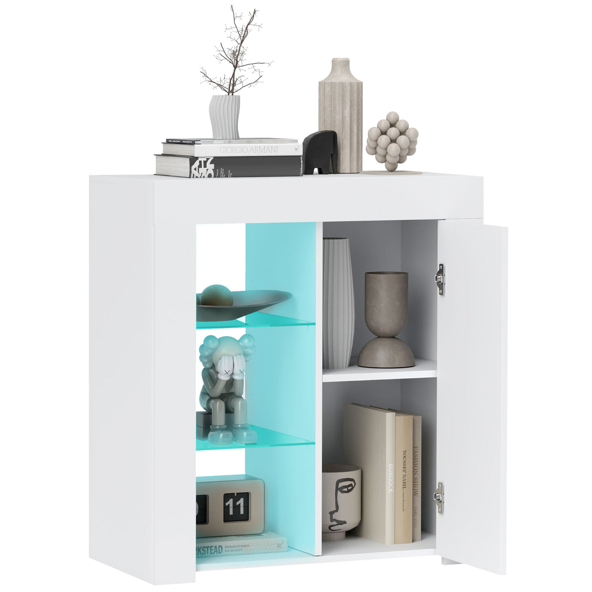 easycomfort easycomfort mobile contenitore a led con 3 ripiani aperti e armadietto a 2 livelli in legno e vetro 75x40 1x83 cm bianco