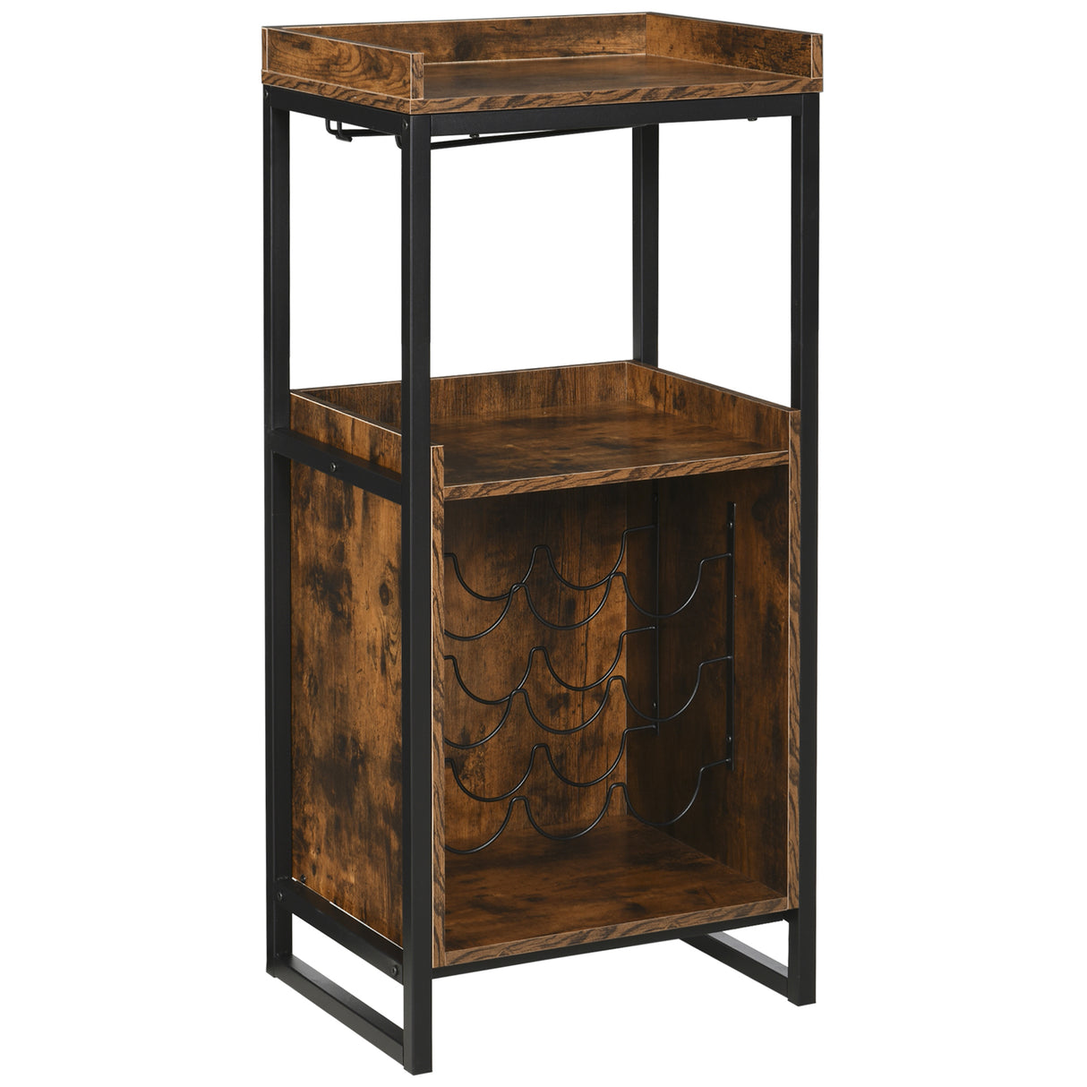 easycomfort easycomfort mobile portabottiglie stile industriale con cantinetta vini per 9 bottiglie e portacalici marrone