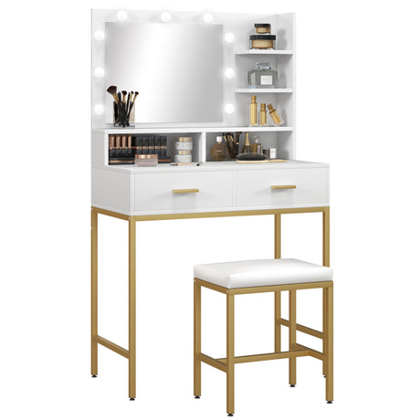 easycomfort easycomfort mobile toeletta con specchio 2 cassetti 5 ripiani e sgabello in mdf e truciolato 80x40x138 cm bianco