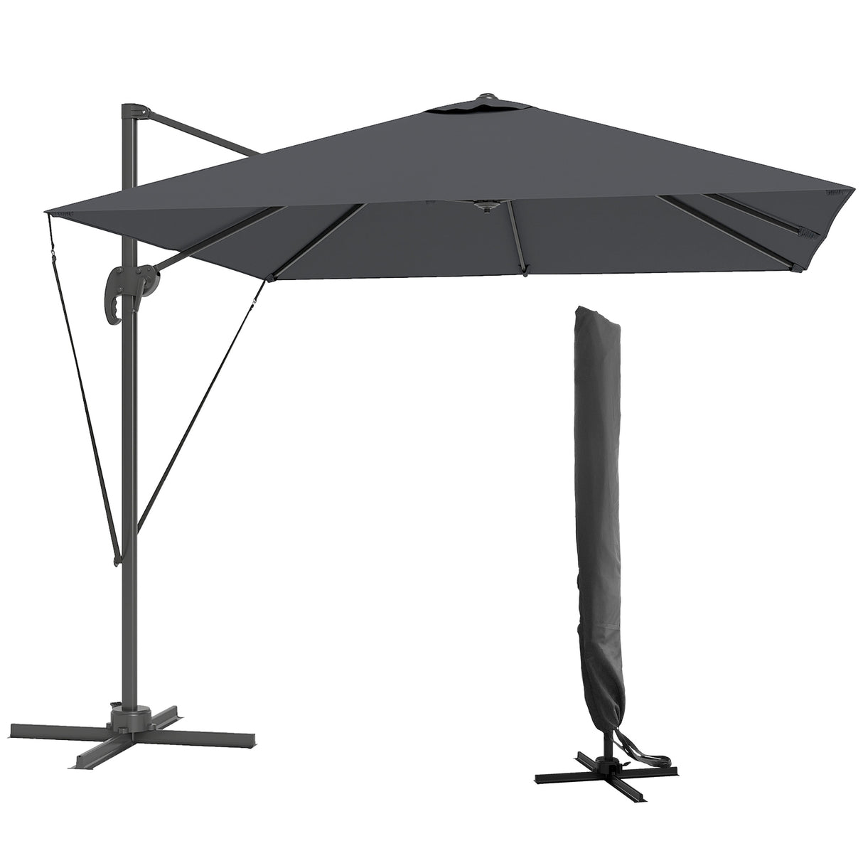 easycomfort easycomfort ombrellone da giardino 2 5x2 5 m a braccio girevole a 360 con manovella e base a croce grigio scuro