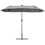 easycomfort easycomfort ombrellone doppio con base a crocee luci solari 295x150x219cm grigio