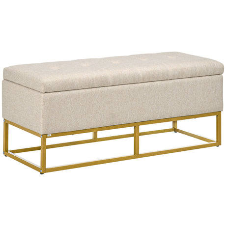 easycomfort easycomfort panca con contenitore in poliestere trapuntata con gambe in acciaio doro 110x44x48cm beige