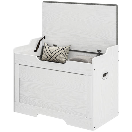 easycomfort easycomfort panca contenitore da 103l multifunzione in legno con cuscino in tessuto 75x40x56cm bianco