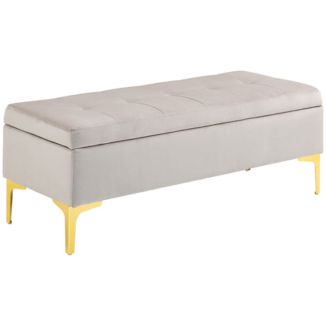 easycomfort easycomfort panca contenitore fondo letto con tessuto vellutato e gambe dorate 120x44x44 5cm grigio chiaro