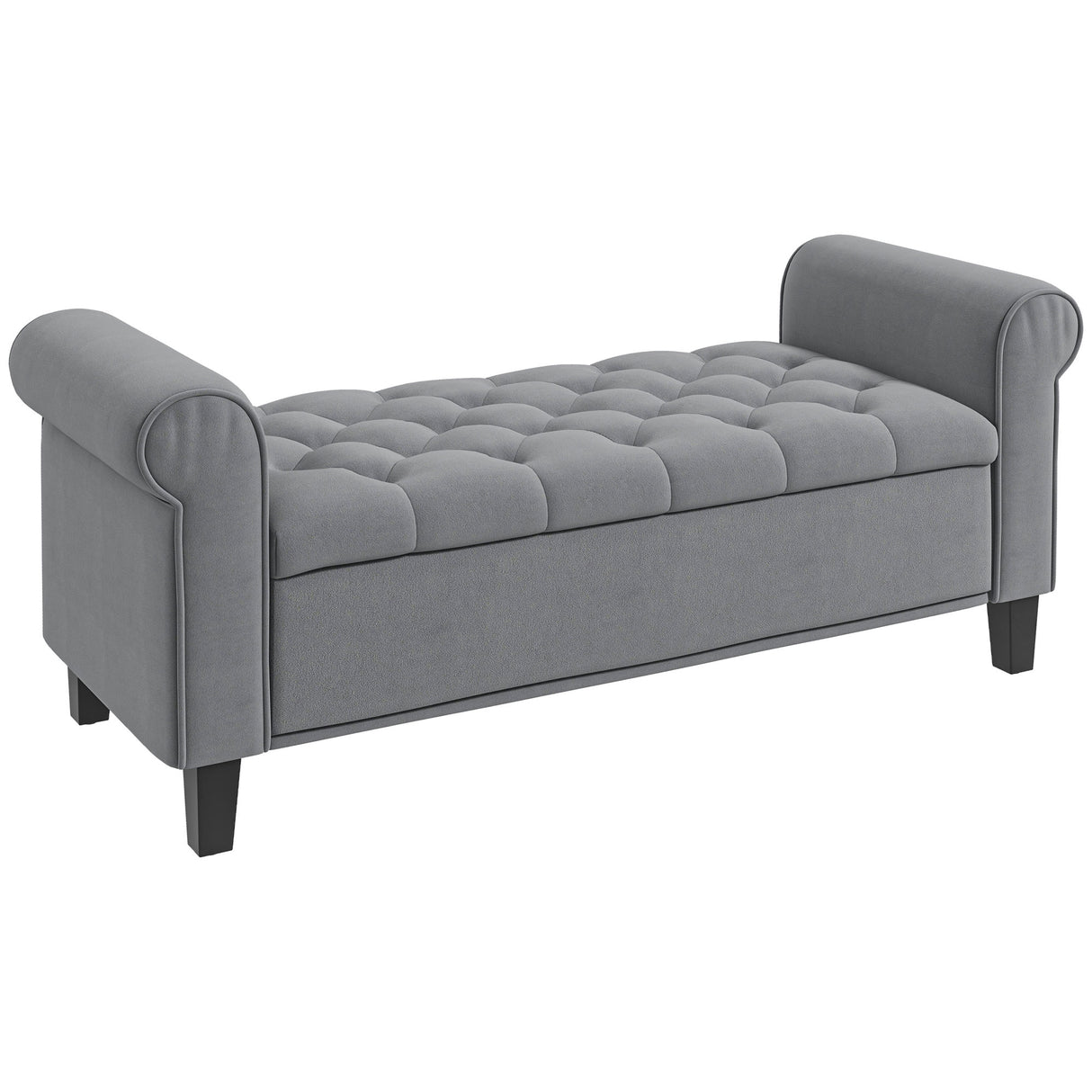 easycomfort easycomfort panca fondo letto in tessuto vellutato con spazio portaoggetti e braccioli 126x48 5x57 cm grigio